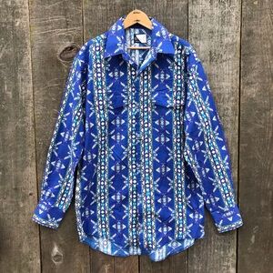 Wrangler Southwest Aztec Pearl Snap Western Cowboy Button Up Shirt Large Tall